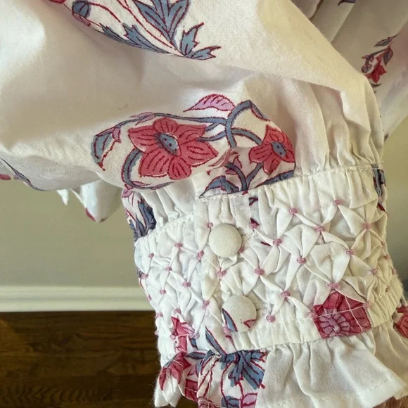 Pink Clover Floral Women's Blouse - White and Red - Picture 3 of 5